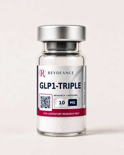 GLP1-TRIPLE (Reta) 10mg — labelled lyophilised vial, product photograph